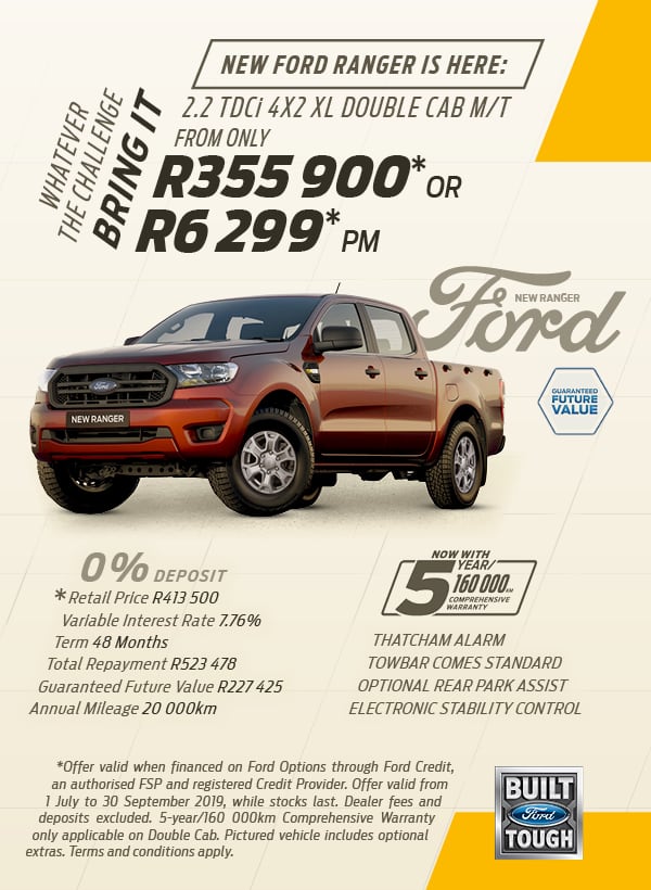 Drive the new Ford Ranger from only R6,299pm