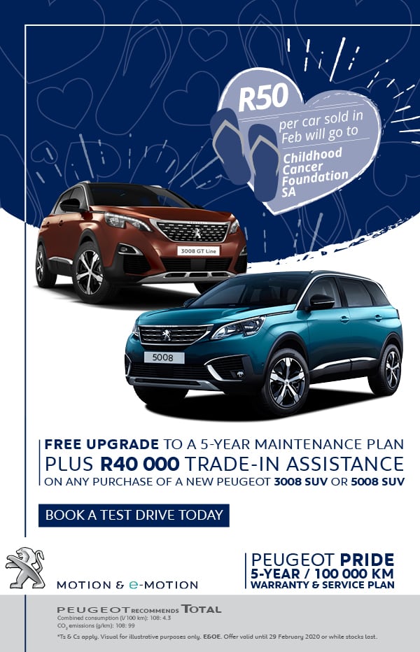 Get R40,000 trade-in assistance on the 3008 and 5008 SUV's